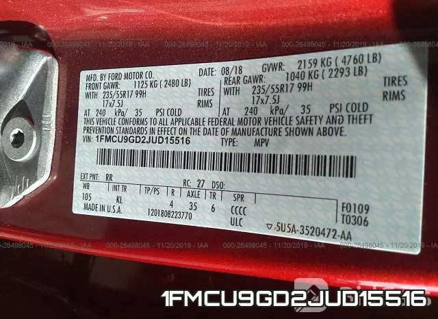 1FMCU9GD2JUD15516 фото 8