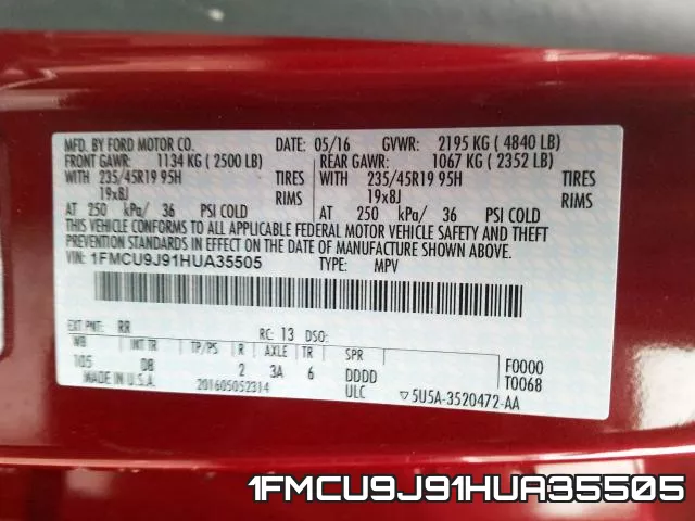 1FMCU9J91HUA35505 фото 2
