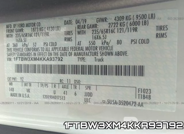1FTBW3XM4KKA93792 фото 9