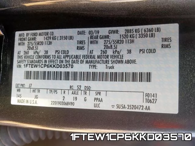 1FTEW1CP6KKD03570 фото 2