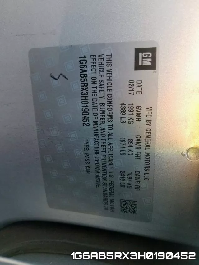 1G6AB5RX3H0190452 фото 2