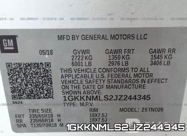1GKKNMLS2JZ244345 фото 9