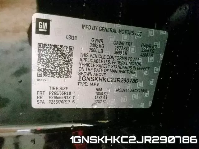 1GNSKHKC2JR290786 фото 2