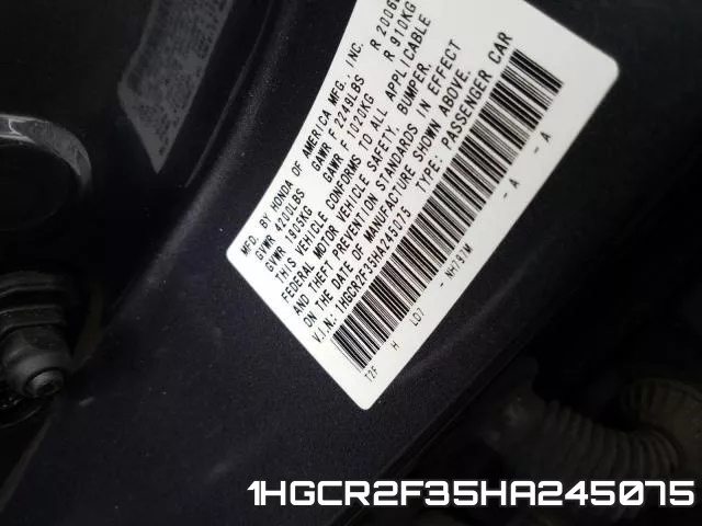 1HGCR2F35HA245075 фото 2