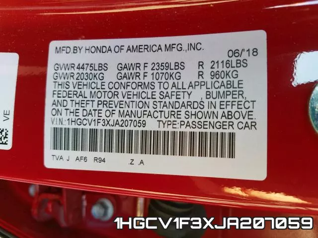 1HGCV1F3XJA207059 фото 2