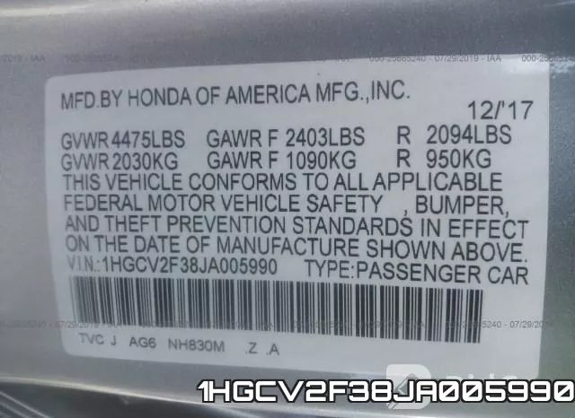 1HGCV2F38JA005990 фото 9