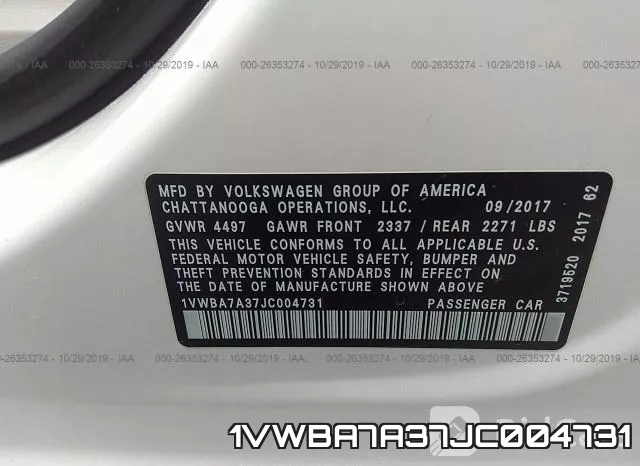 1VWBA7A37JC004731 фото 9