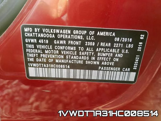 1VWDT7A31HC008514 фото 2