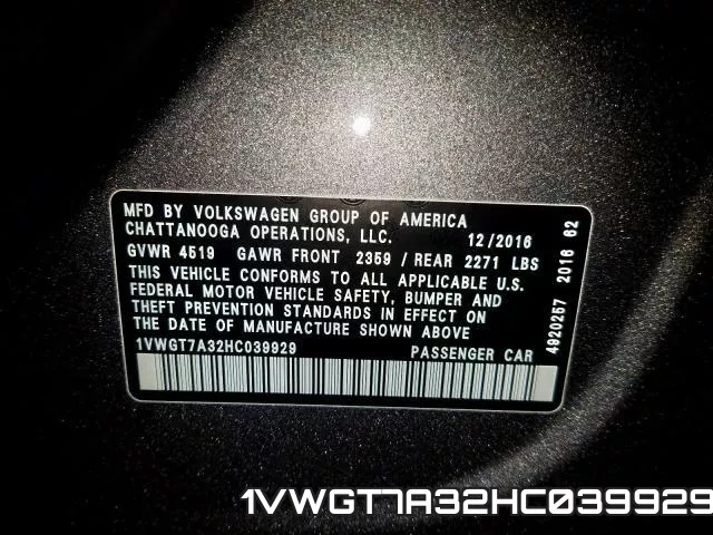 1VWGT7A32HC039929 фото 2