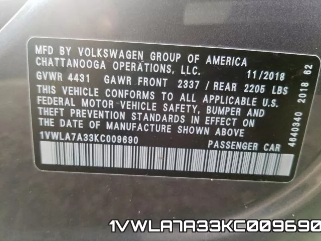 1VWLA7A33KC009690 фото 2