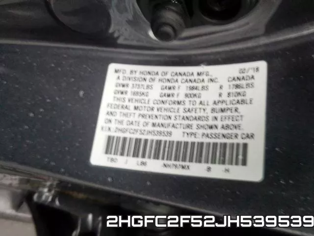 2HGFC2F52JH539539 фото 2