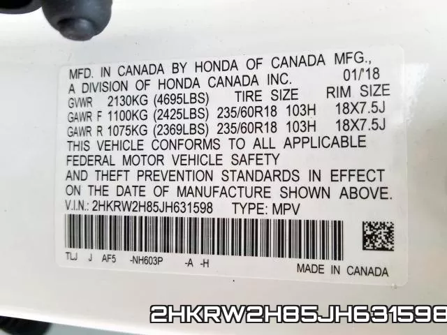 2HKRW2H85JH631598 фото 2