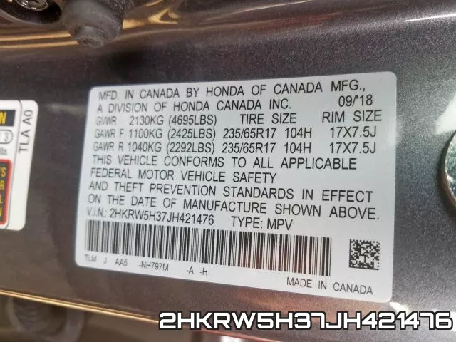 2HKRW5H37JH421476 фото 2