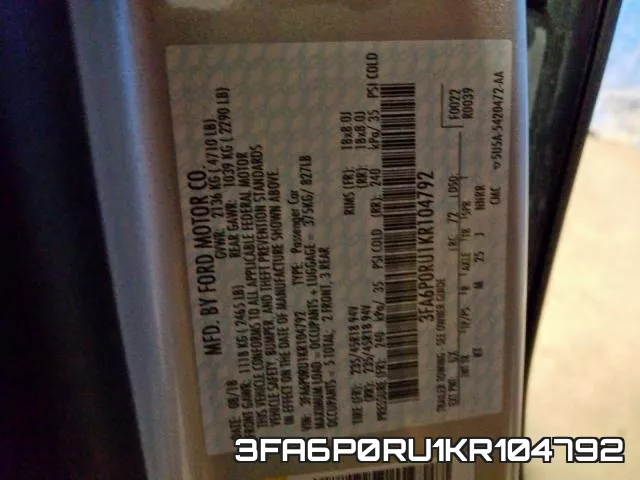 3FA6P0RU1KR104792 фото 2