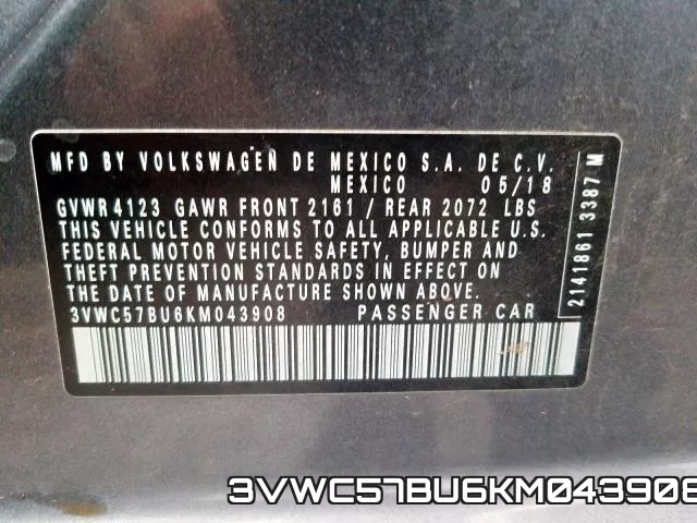 3VWC57BU6KM043908 фото 2