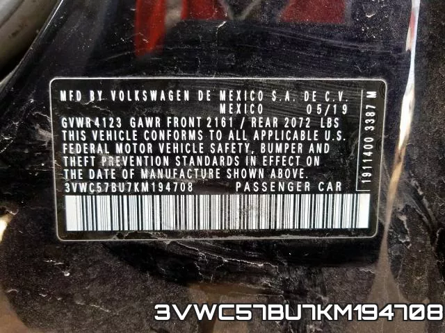 3VWC57BU7KM194708 фото 2