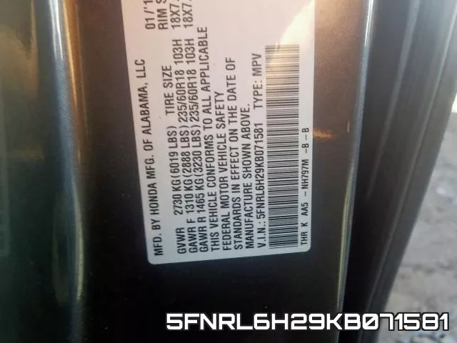 5FNRL6H29KB071581 фото 2