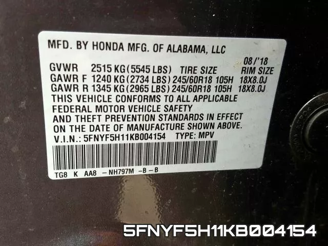 5FNYF5H11KB004154 фото 2
