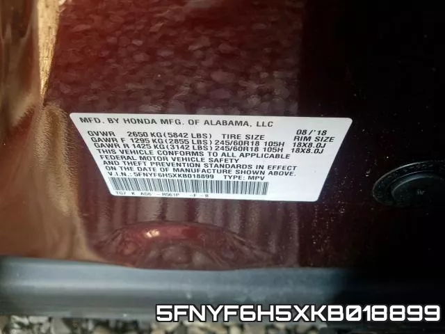 5FNYF6H5XKB018899 фото 2