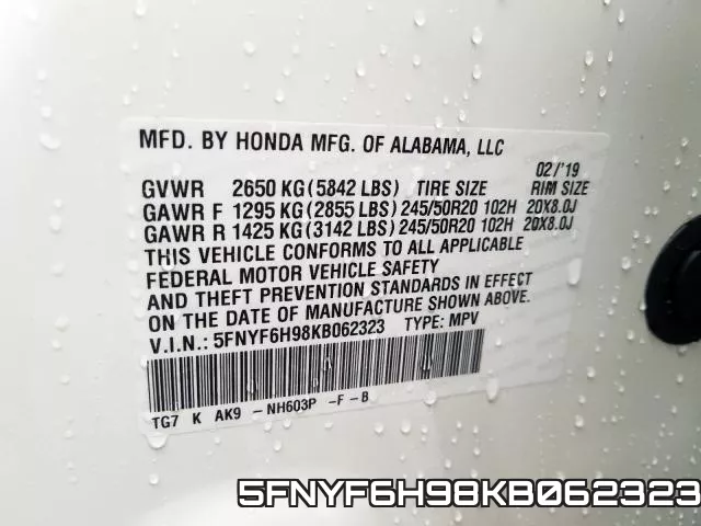 5FNYF6H98KB062323 фото 2