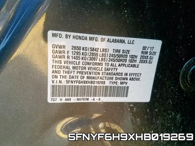 5FNYF6H9XHB019269 фото 2