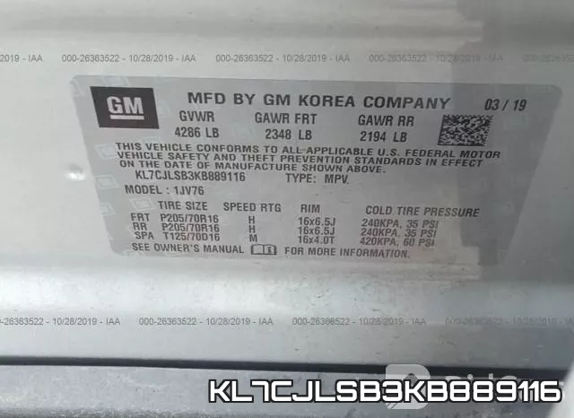 KL7CJLSB3KB889116 фото 6