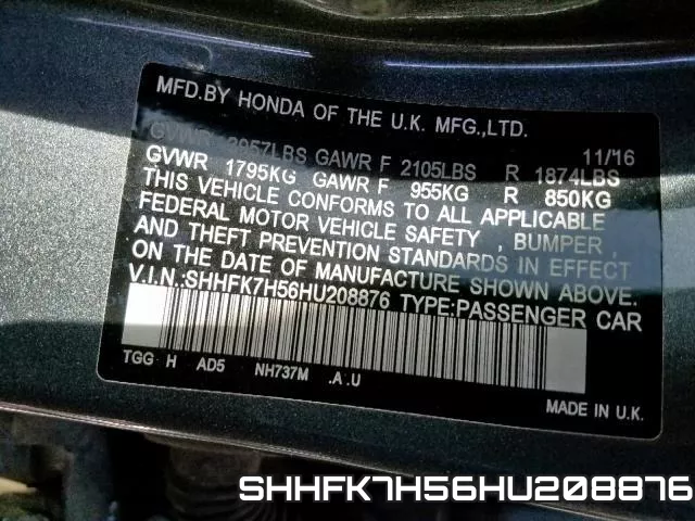 SHHFK7H56HU208876 фото 2
