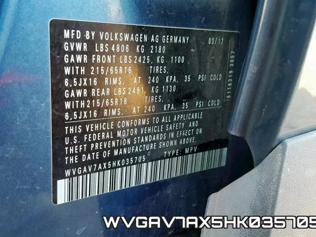 WVGAV7AX5HK035705 фото 2