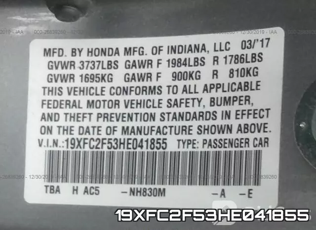 19XFC2F53HE041855 фото 9