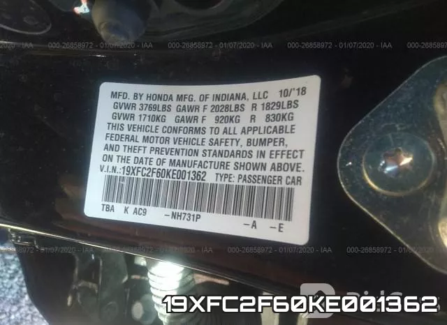 19XFC2F60KE001362 фото 8