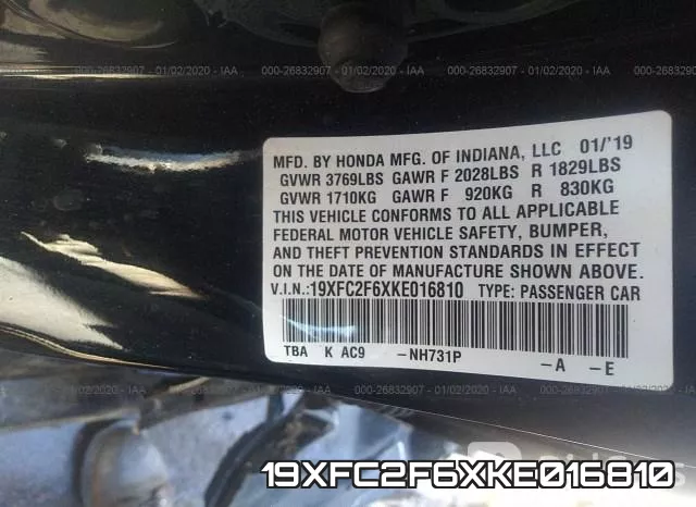 19XFC2F6XKE016810 фото 8