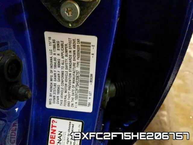 19XFC2F75HE206757 фото 2