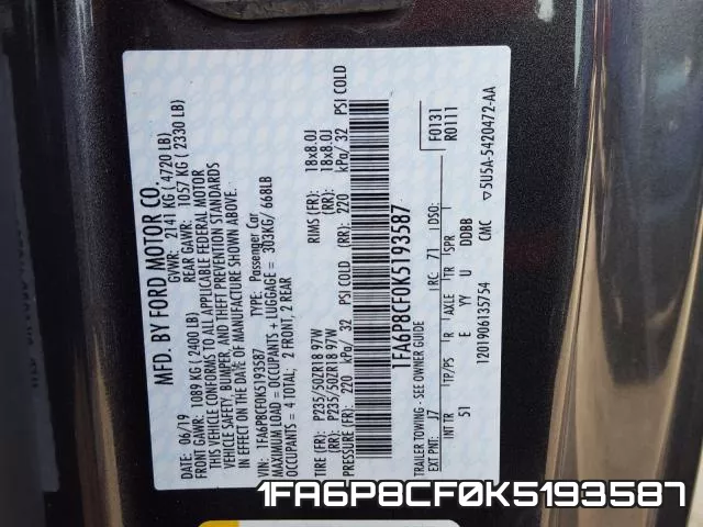 1FA6P8CF0K5193587 фото 2