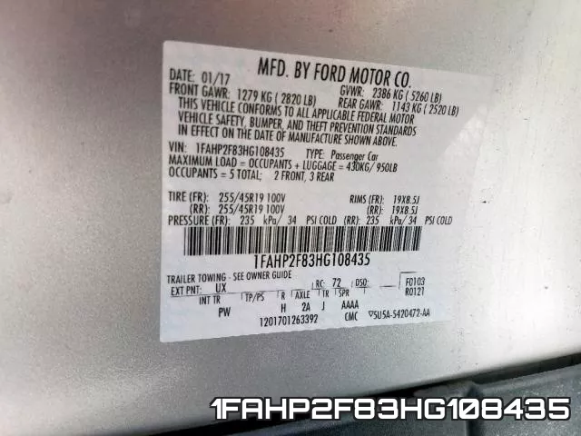 1FAHP2F83HG108435 фото 2