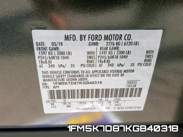 1FM5K7D87KGB40318 фото 2