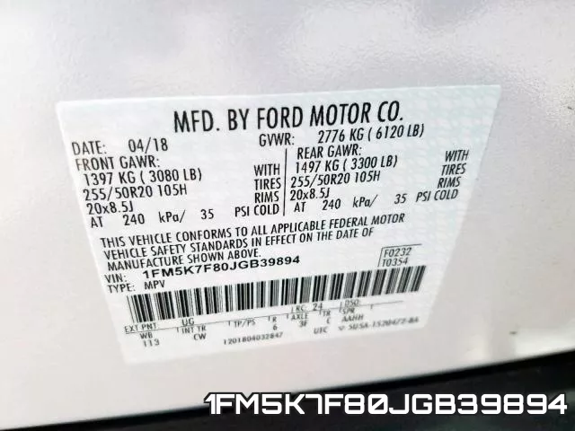 1FM5K7F80JGB39894 фото 2