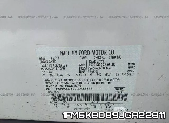 1FM5K8D89JGA22811 фото 6