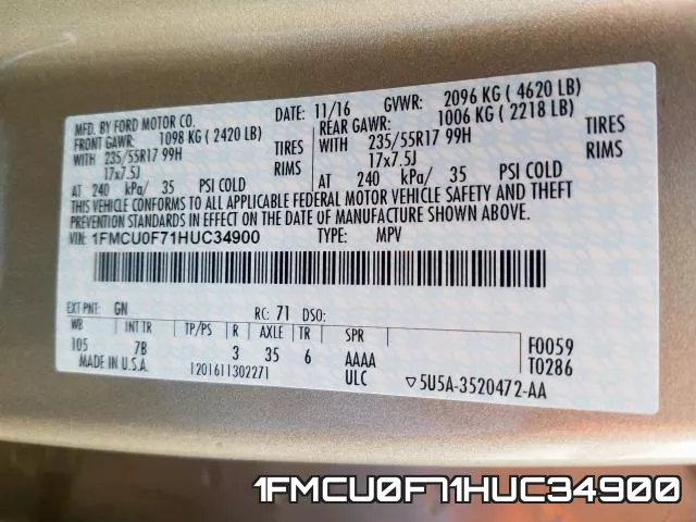 1FMCU0F71HUC34900 фото 2
