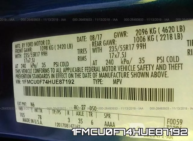 1FMCU0F74HUE87192 фото 8
