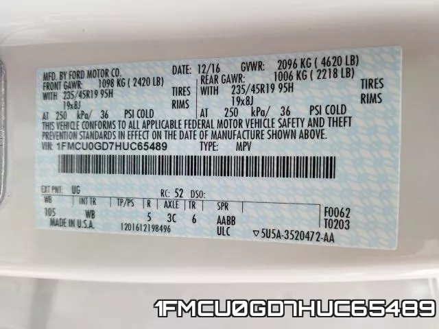 1FMCU0GD7HUC65489 фото 2