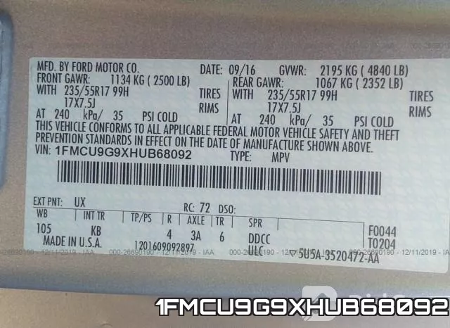1FMCU9G9XHUB68092 фото 9