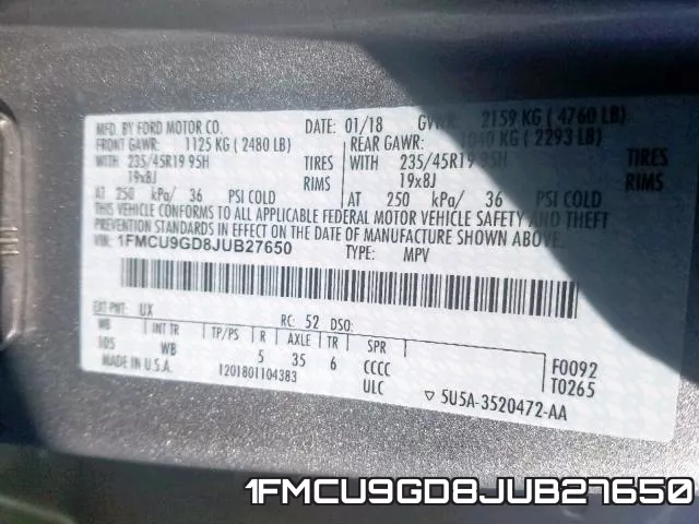 1FMCU9GD8JUB27650 фото 2