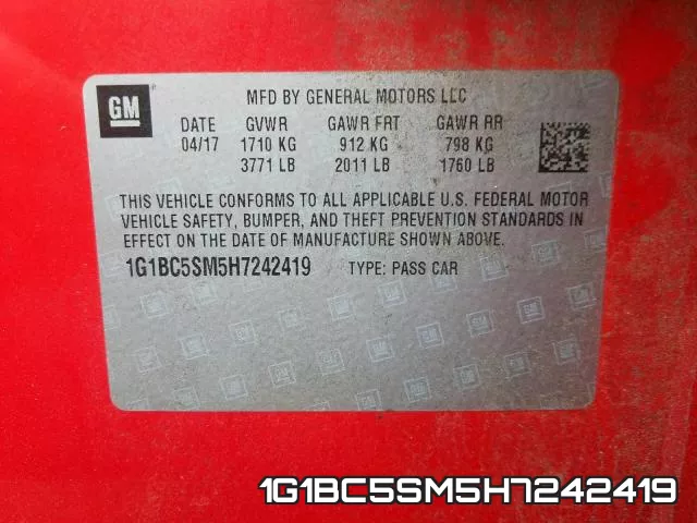 1G1BC5SM5H7242419 фото 2