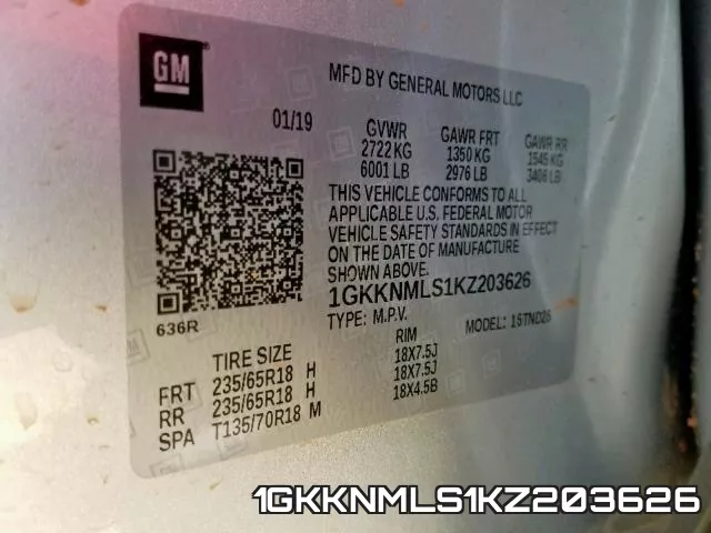 1GKKNMLS1KZ203626 фото 2