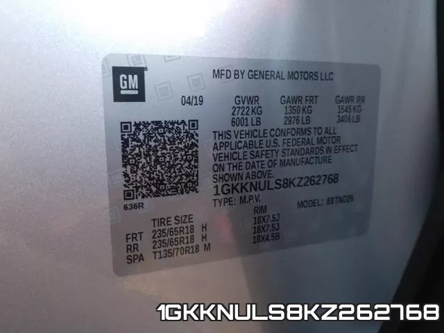 1GKKNULS8KZ262768 фото 2