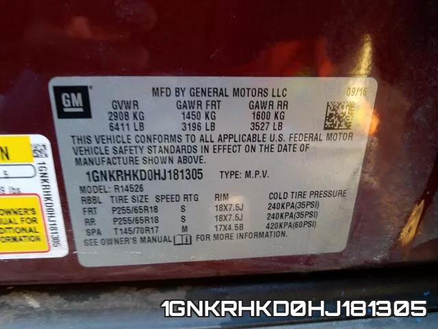 1GNKRHKD0HJ181305 фото 2