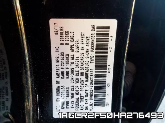 1HGCR2F50HA276493 фото 2