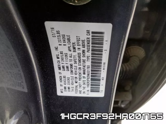 1HGCR3F92HA001765 фото 2