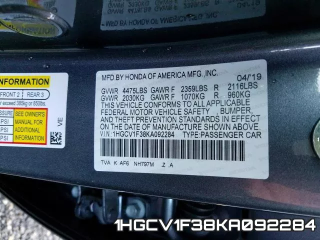 1HGCV1F38KA092284 фото 2