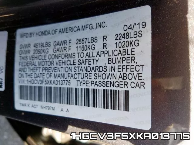 1HGCV3F5XKA013775 фото 2
